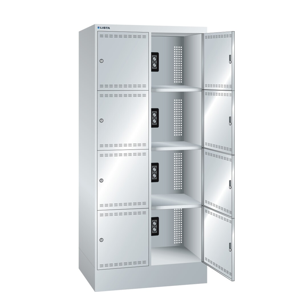 LISTA Armadio per ricarica batterie, (LxPxH) 810x585x1790 mm, 2x4 scomparti, 1 modulo per scomparto, grigio chiaro