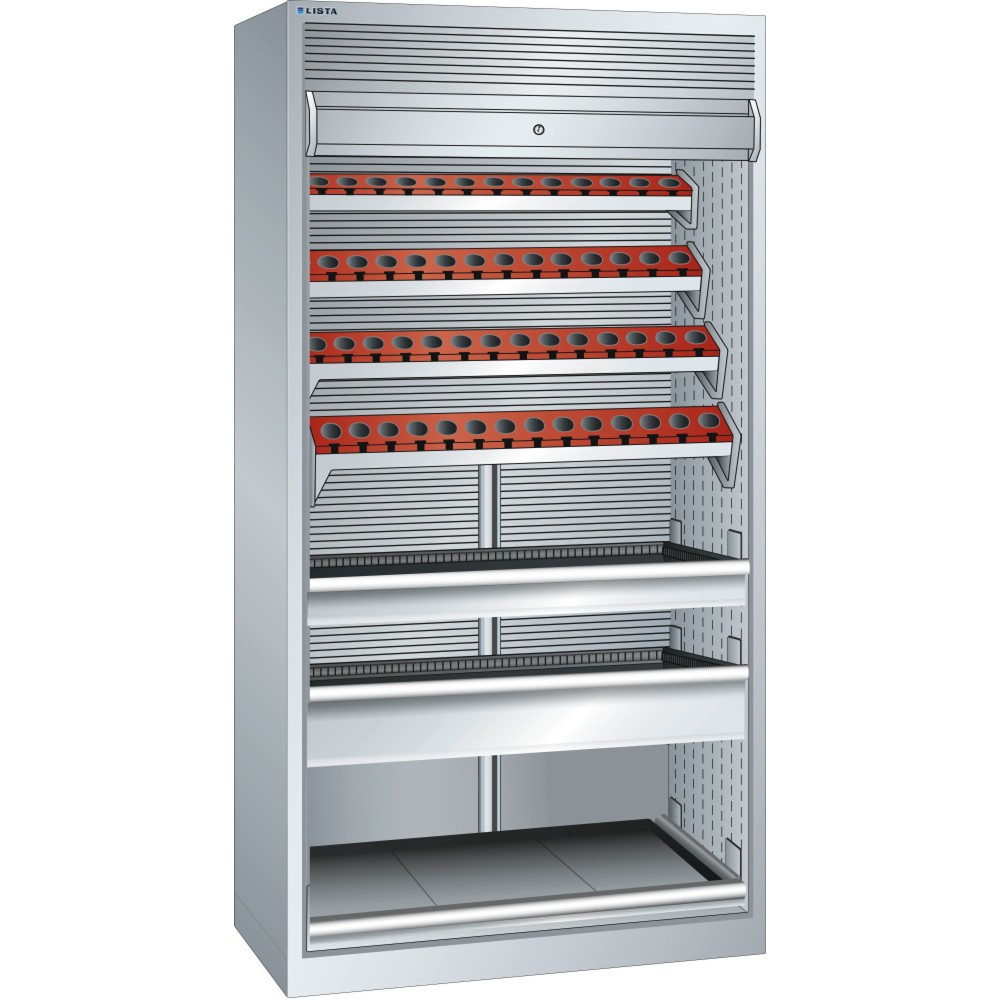 Immagine del prodotto: LISTA Armadio per utensili di precisione 54x27E, (LxPxH) 1038x691x1950mm, ISO-SK 40, 56 supporti, grigio chiaro