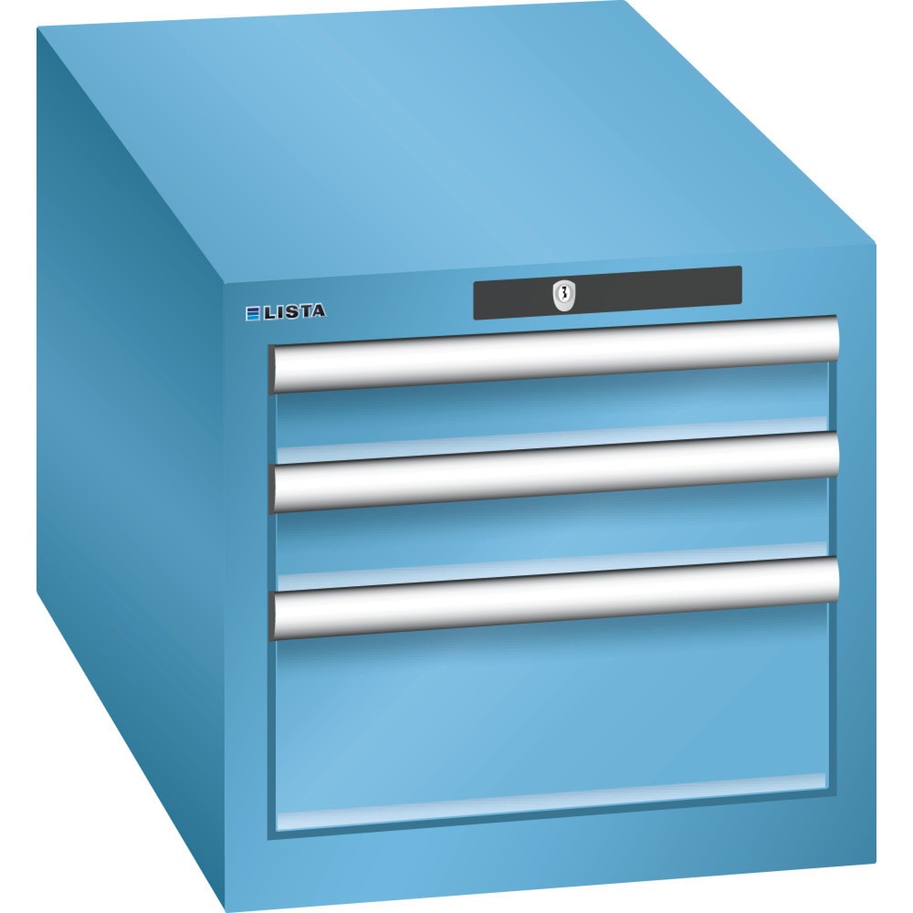 Immagine del prodotto: LISTA Cassettiera 18x36E, (LxPxH) 411x725x383mm, 3 cassetti, 2 x 75, 1 x 150, celeste, KEY Lock