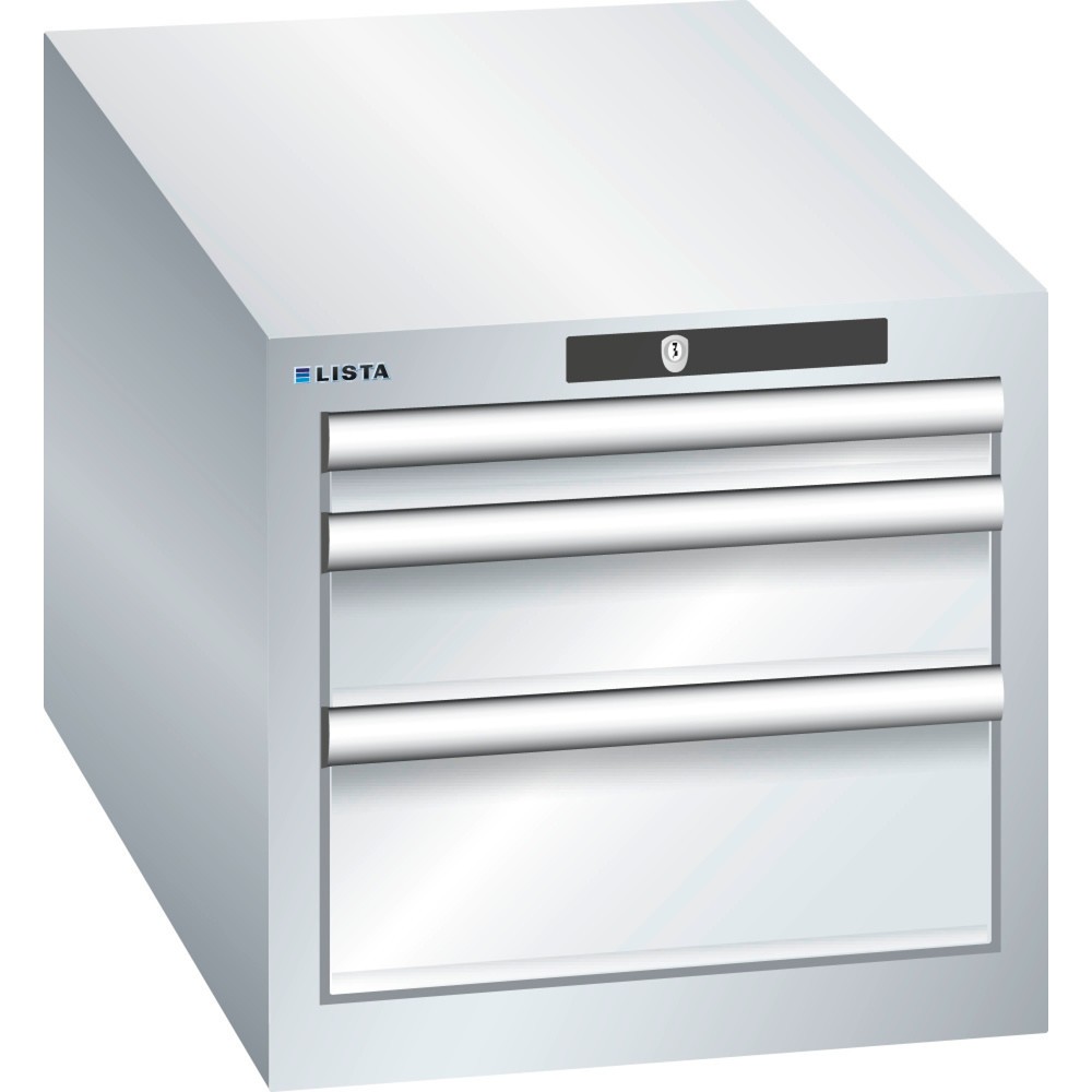 Immagine del prodotto: LISTA Cassettiera 18x36E, (LxPxH) 411x725x383mm, 3 cassetti, 1 x 50 / 1 x 100 / 1 x 150, grigio chiaro, KEY Lock