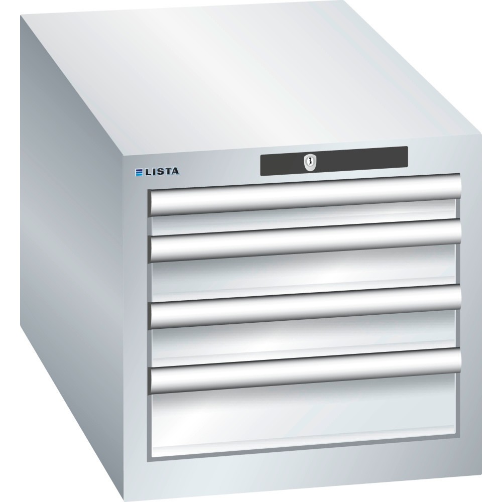 Immagine del prodotto: LISTA Cassettiera 18x36E, (LxPxH) 411x725x383mm, 4 cassetti, 1 x 50 / 2 x 75 / 1 x 100, grigio chiaro, KEY Lock