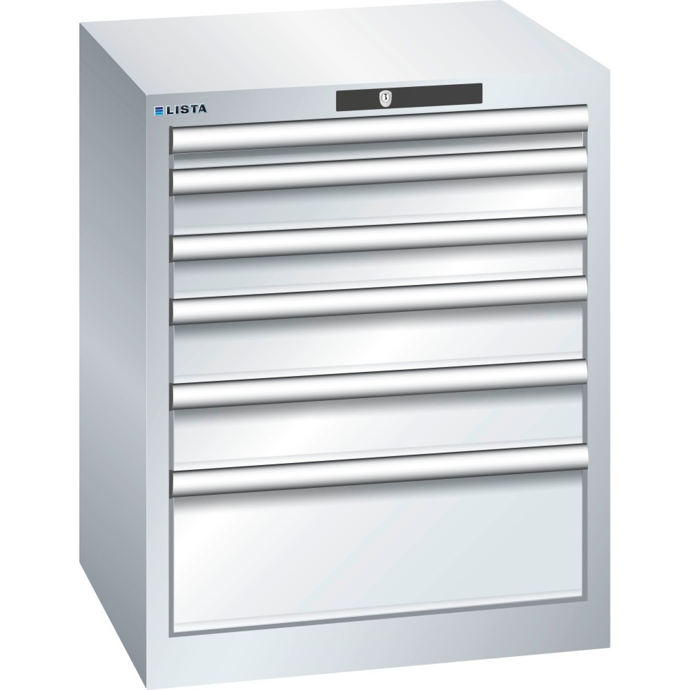 Immagine del prodotto: LISTA Cassettiera 27x27E, (LxPxH) 564x572x700mm, 6 cassetti, altezze frontali 50-200mm, grigio chiaro, KEY Lock