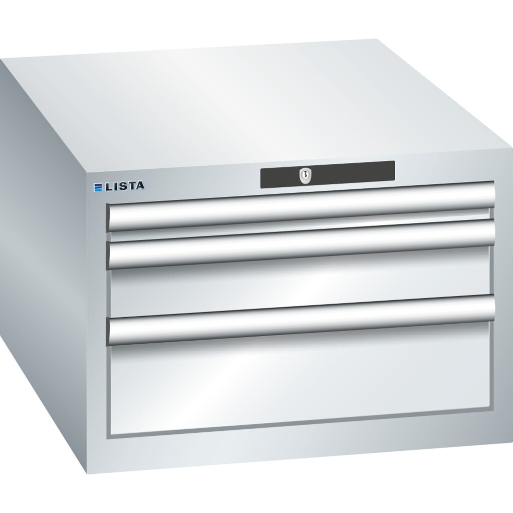 Immagine del prodotto: LISTA Cassettiera 27x36E, (LxPxH) 564x725x383mm, 3 cassetti, 1 x 50 / 1 x 100 / 1 x 150, grigio chiaro, KEY Lock