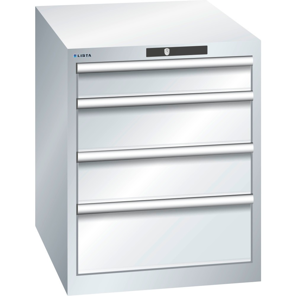 Immagine del prodotto: LISTA Cassettiera 27x36E, (LxPxH) 564x725x700mm, 4 cassetti, 1 x 100 / 2 x 150 / 1 x 200, grigio chiaro, KEY Lock