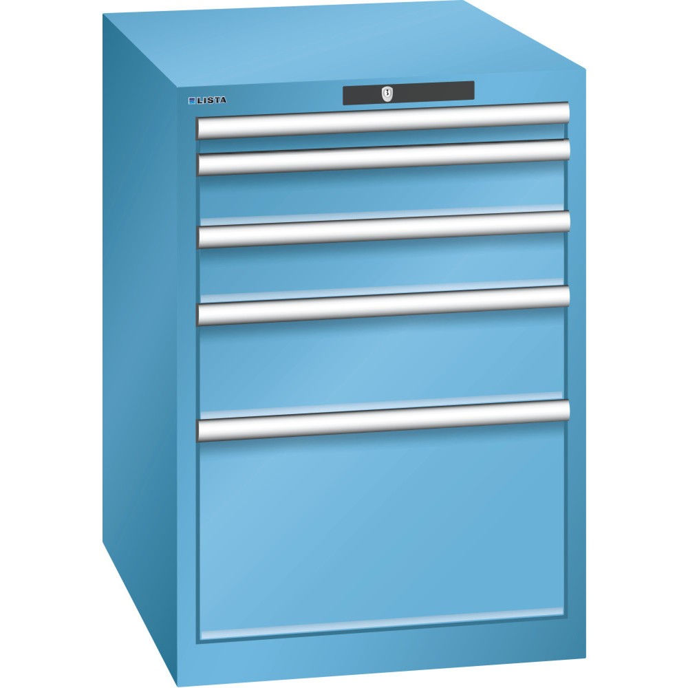 Immagine del prodotto: LISTA Cassettiera 27x36E, (LxPxH) 564x725x800mm, 5 cassetti, altezze frontali 50-300mm, celeste, CODE Lock