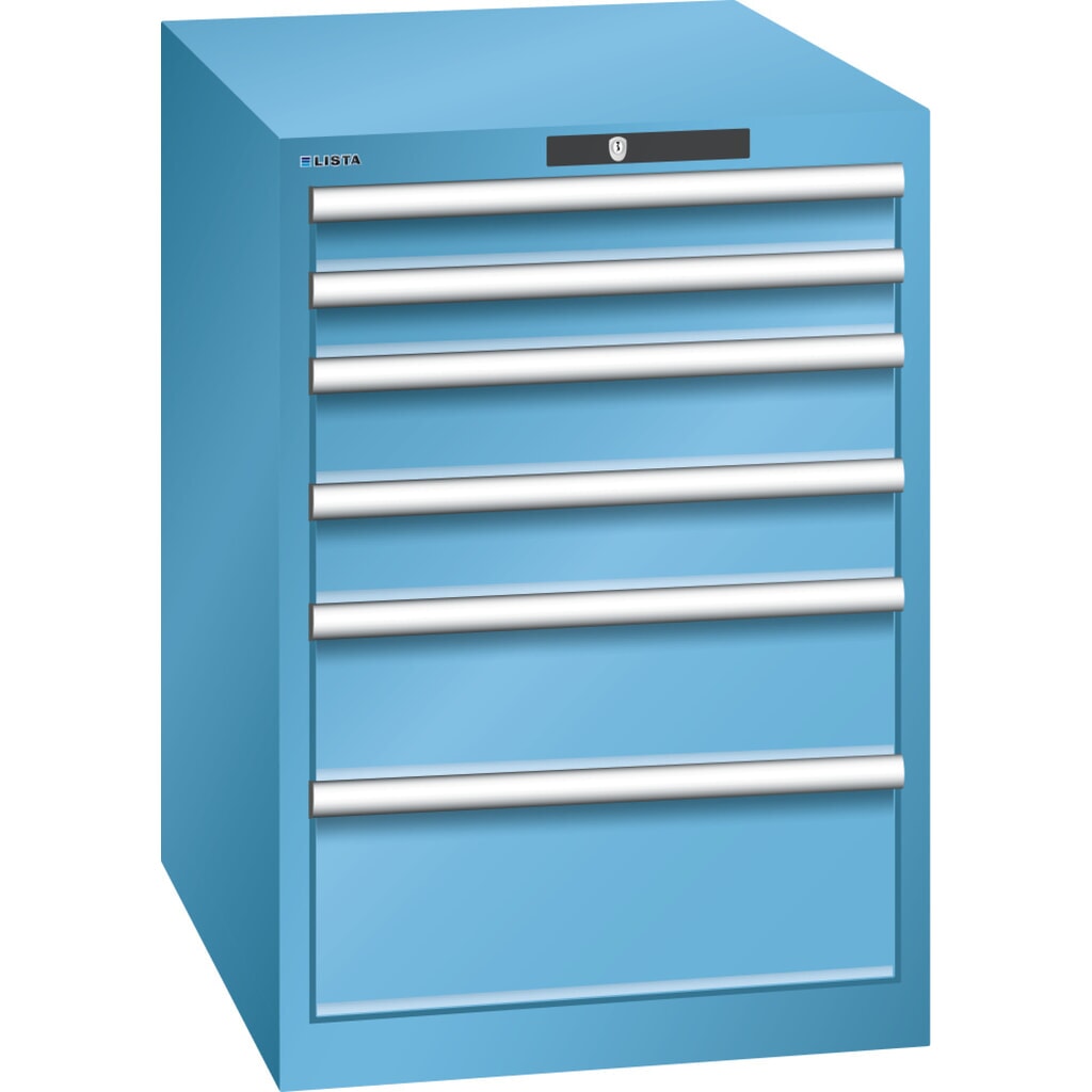 Immagine del prodotto: LISTA Cassettiera 27x36E, (LxPxH) 564x725x800mm, 6 cassetti, altezze frontali 75-200mm, celeste, KEY Lock