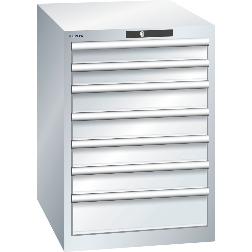 Immagine del prodotto: LISTA Cassettiera 27x36E, (LxPxH) 564x725x800mm, 7 cassetti, 2 x 75 / 4 x 100 / 1 x 150, grigio chiaro, CODE Lock