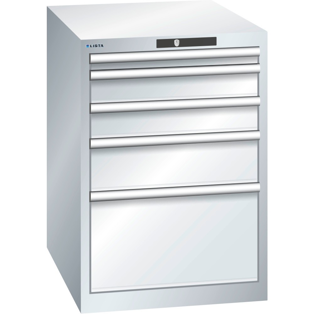Immagine del prodotto: LISTA Cassettiera 27x36E, (LxPxH) 564x725x800mm, 5 cassetti, altezze frontali 50-300mm, grigio chiaro, KEY Lock