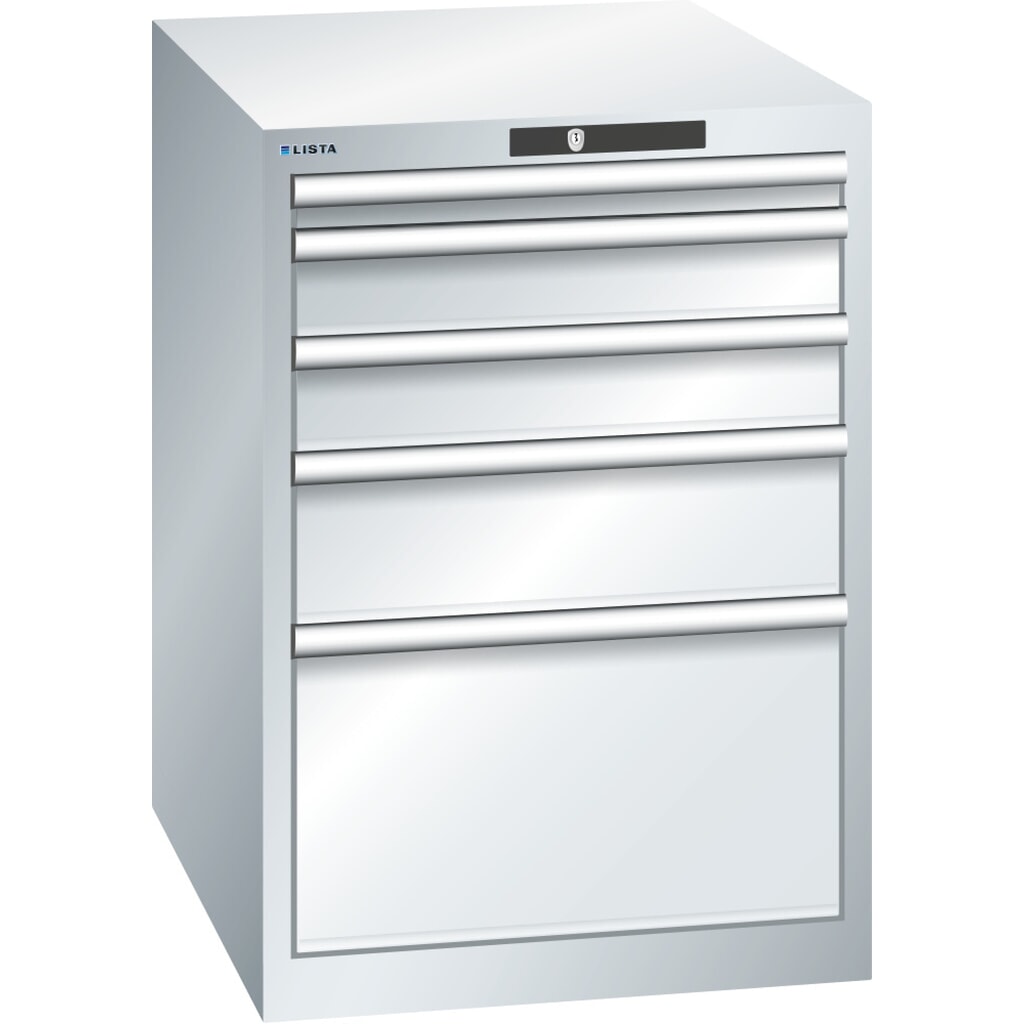 LISTA Cassettiera 27x36E, (LxPxH) 564x725x800mm, 5 cassetti, altezze frontali 50-300mm, grigio chiaro, KEY Lock Immagine del prodotto: LISTA Cassettiera 27x36E, (LxPxH) 564x725x800mm, 5 cassetti, altezze frontali 50-300mm, grigio chiaro, KEY Lock