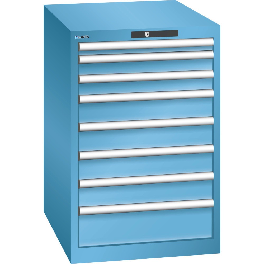 Immagine del prodotto: LISTA Cassettiera 27x36E, (LxPxH) 564x725x850mm, 8 cassetti, altezze frontali 50-150mm, celeste, RFID Lock
