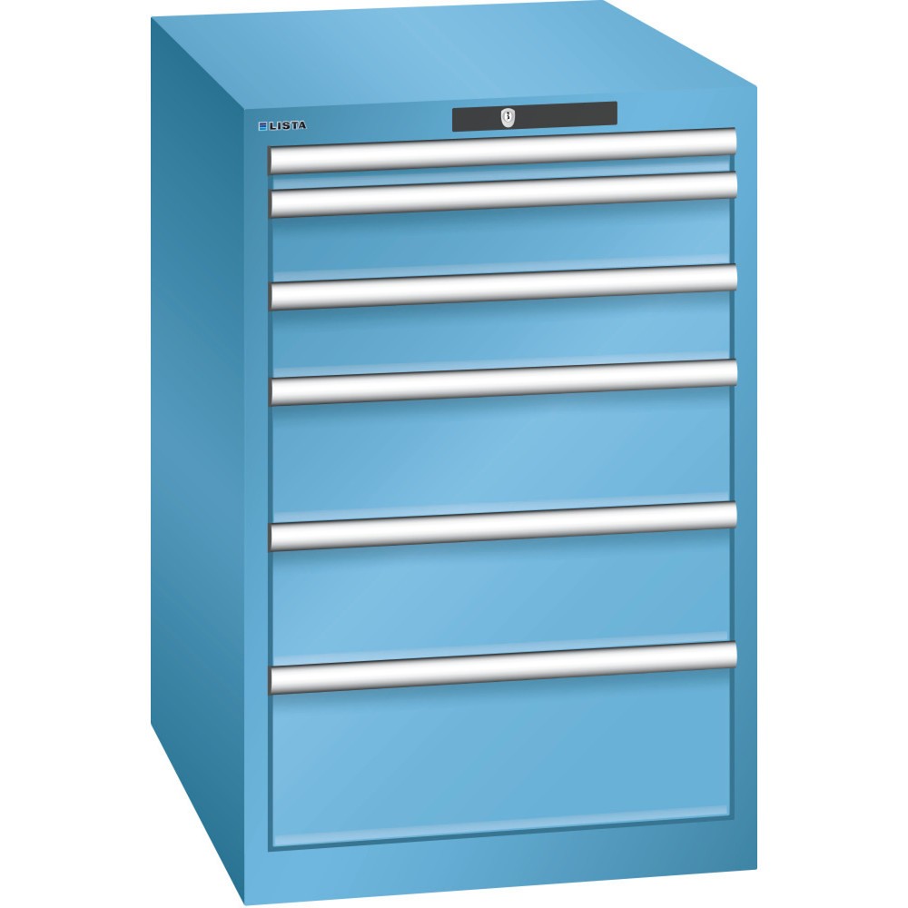Immagine del prodotto: LISTA Cassettiera 27x36E, (LxPxH) 564x725x850mm, 6 cassetti, altezze frontali 50-200mm, celeste, KEY Lock