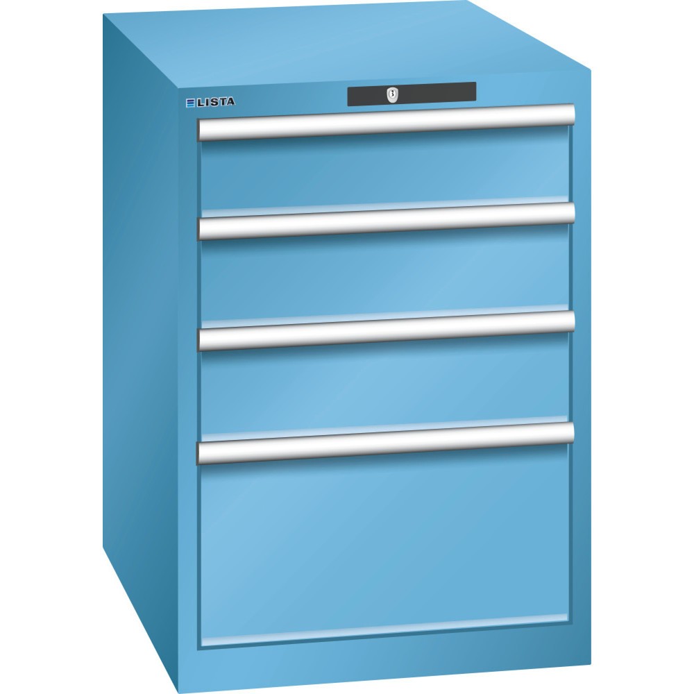 Immagine del prodotto: LISTA Cassettiera 27x36E, (LxPxH) 564x725x850mm, 4 cassetti, 3 x 150, 1 x 300, celeste, KEY Lock