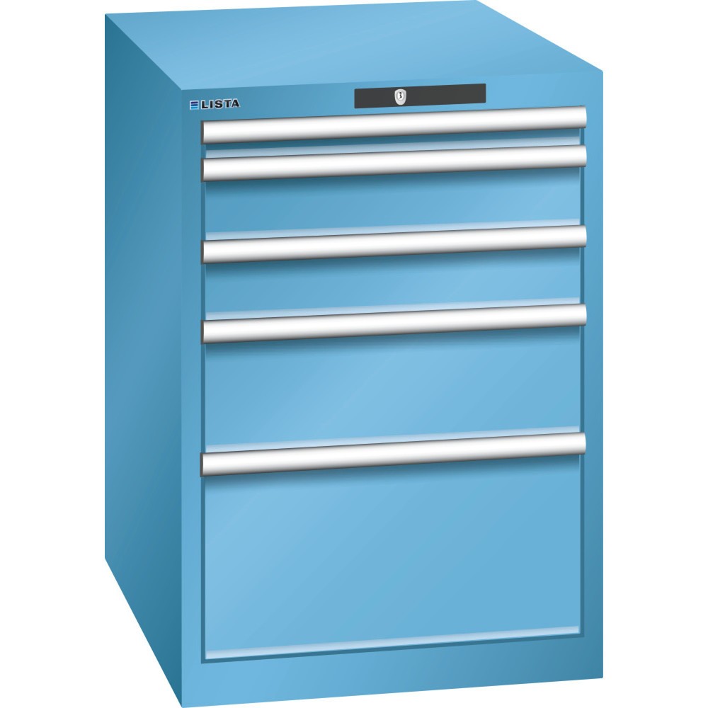 Immagine del prodotto: LISTA Cassettiera 27x36E, (LxPxH) 564x725x850mm, 5 cassetti, altezze frontali 50-300mm, celeste, CODE Lock