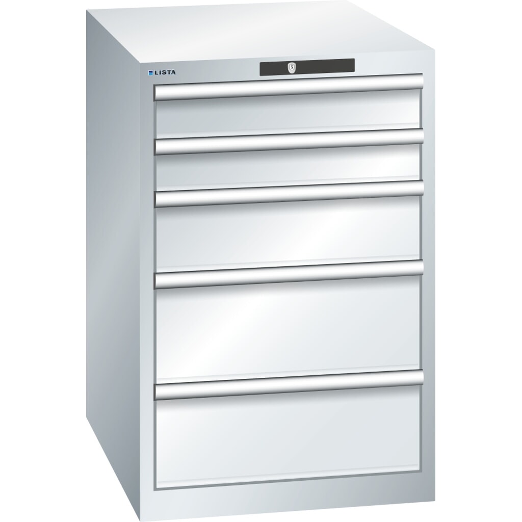 Immagine del prodotto: LISTA Cassettiera 27x36E, (LxPxH) 564x725x850mm, 5 cassetti, 2 x 100 / 1 x 150 / 2 x 200, grigio chiaro, KEY Lock
