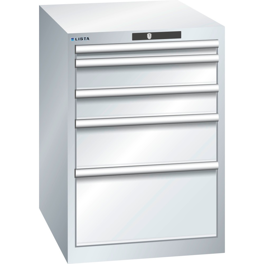 Immagine del prodotto: LISTA Cassettiera 27x36E, (LxPxH) 564x725x850mm, 5 cassetti, altezze frontali 50-300mm, grigio chiaro, KEY Lock