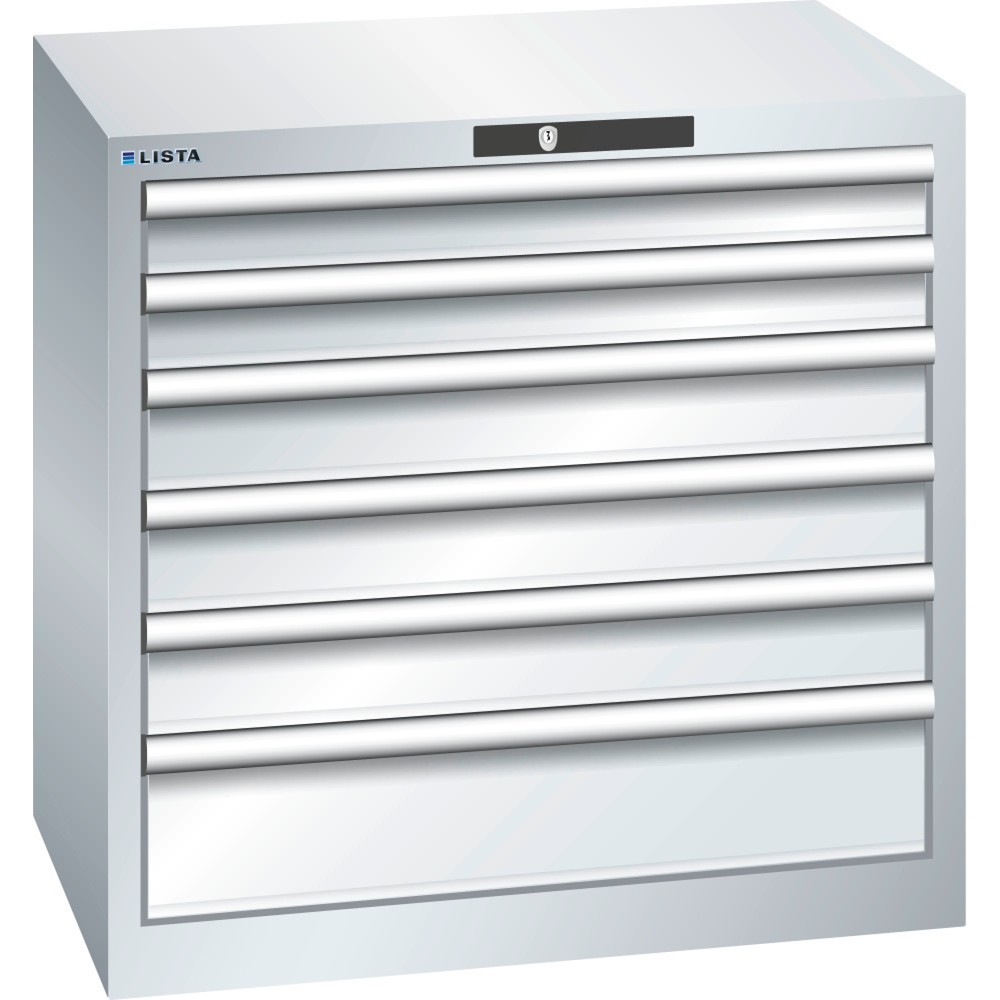 Immagine del prodotto: LISTA Cassettiera 36x27E, (LxPxH) 717x572x700mm, 6 cassetti, 2 x 75 / 3 x 100 / 1 x 150, grigio chiaro, KEY Lock