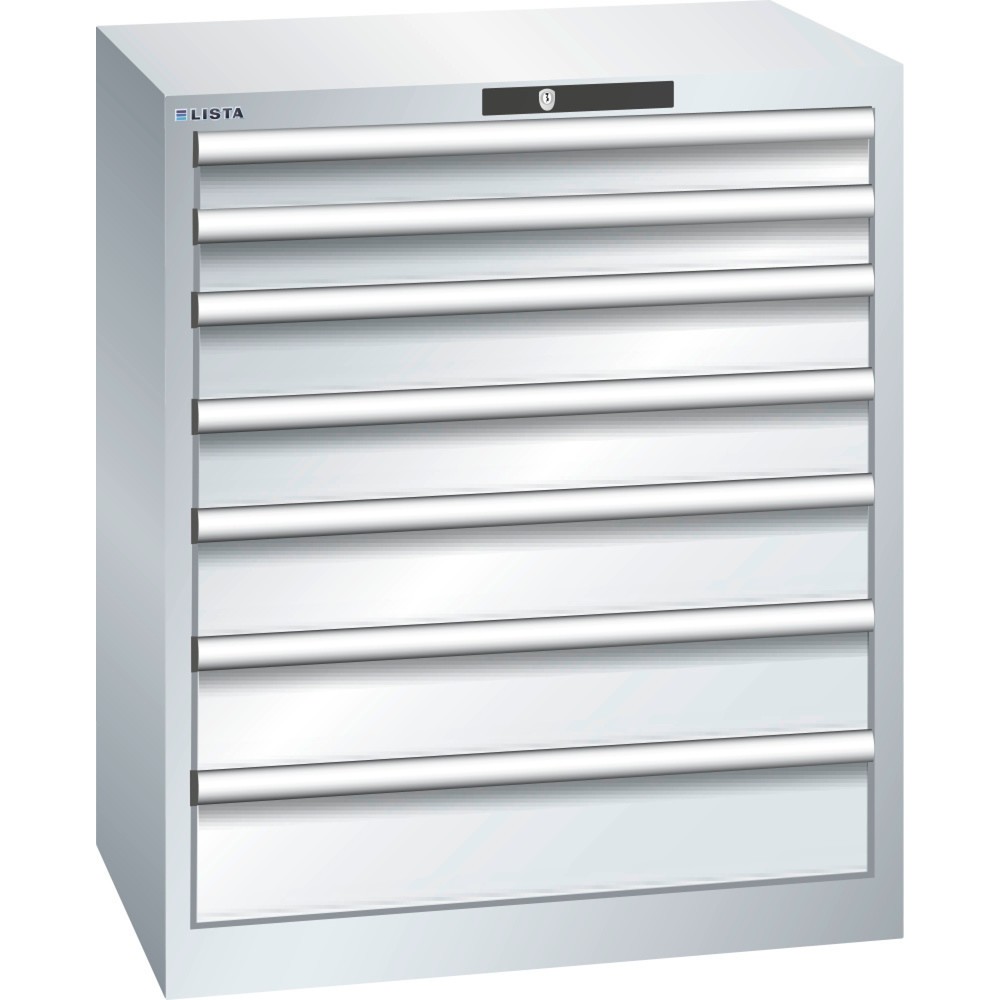 Immagine del prodotto: LISTA Cassettiera 36x27E, (LxPxH) 717x572x850mm, 7 cassetti, altezze frontali 75-150mm, grigio chiaro, CODE Lock