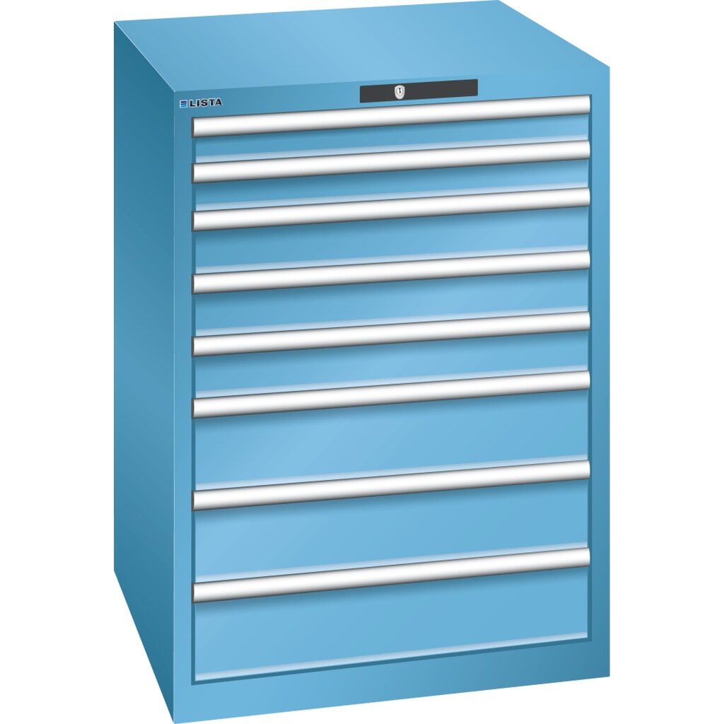 Immagine del prodotto: LISTA Cassettiera 36x36E, (LxPxH) 717x725x1000mm, 8 cassetti, 2 x 75 / 3 x 100 / 3 x 150, celeste, KEY Lock