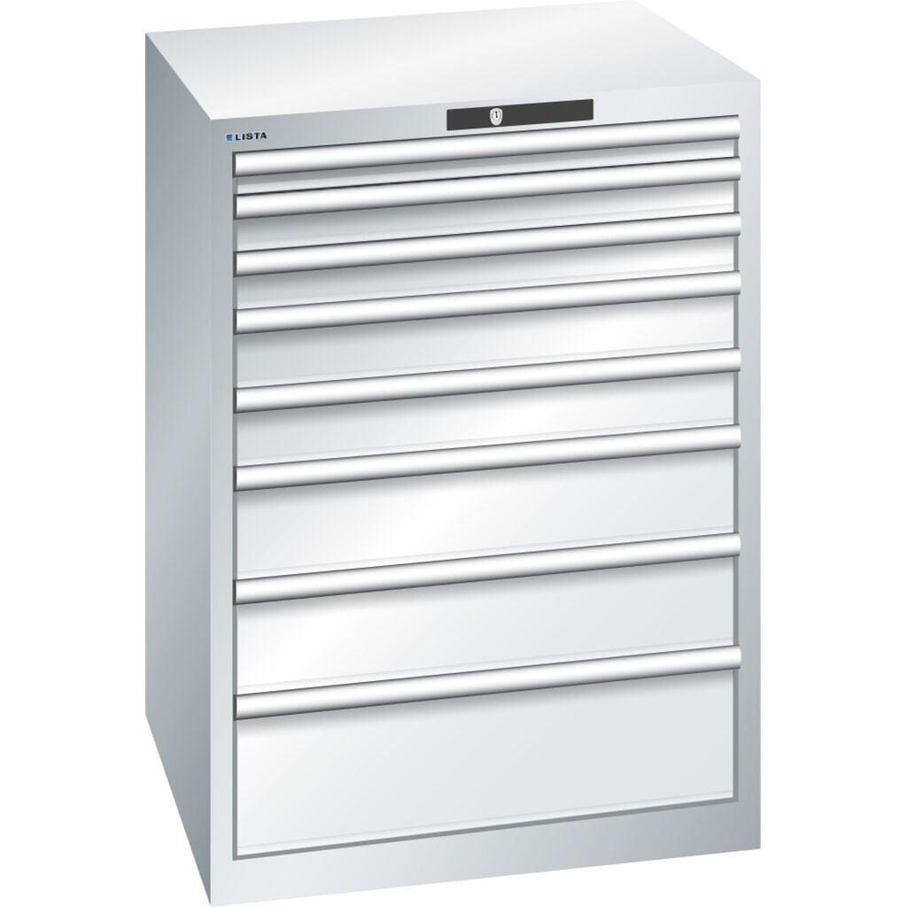 Immagine del prodotto: LISTA Cassettiera 36x36E, (LxPxH) 717x725x1000mm, 8 cassetti, altezze frontali 50-200mm, grigio chiaro, KEY Lock