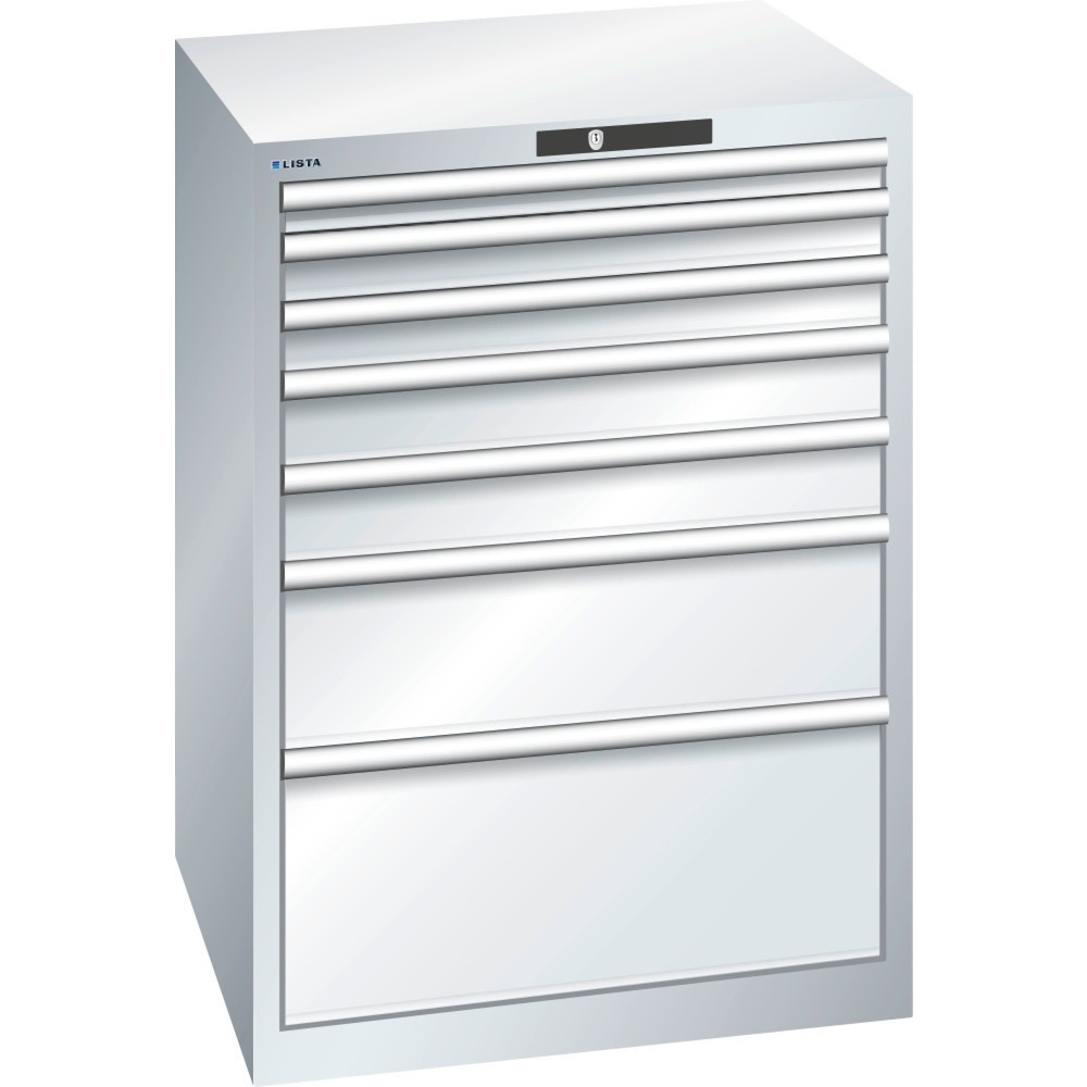 Immagine del prodotto: LISTA Cassettiera 36x36E, (LxPxH) 717x725x1000mm, 7 cassetti, altezze frontali 50-300mm, grigio chiaro, KEY Lock