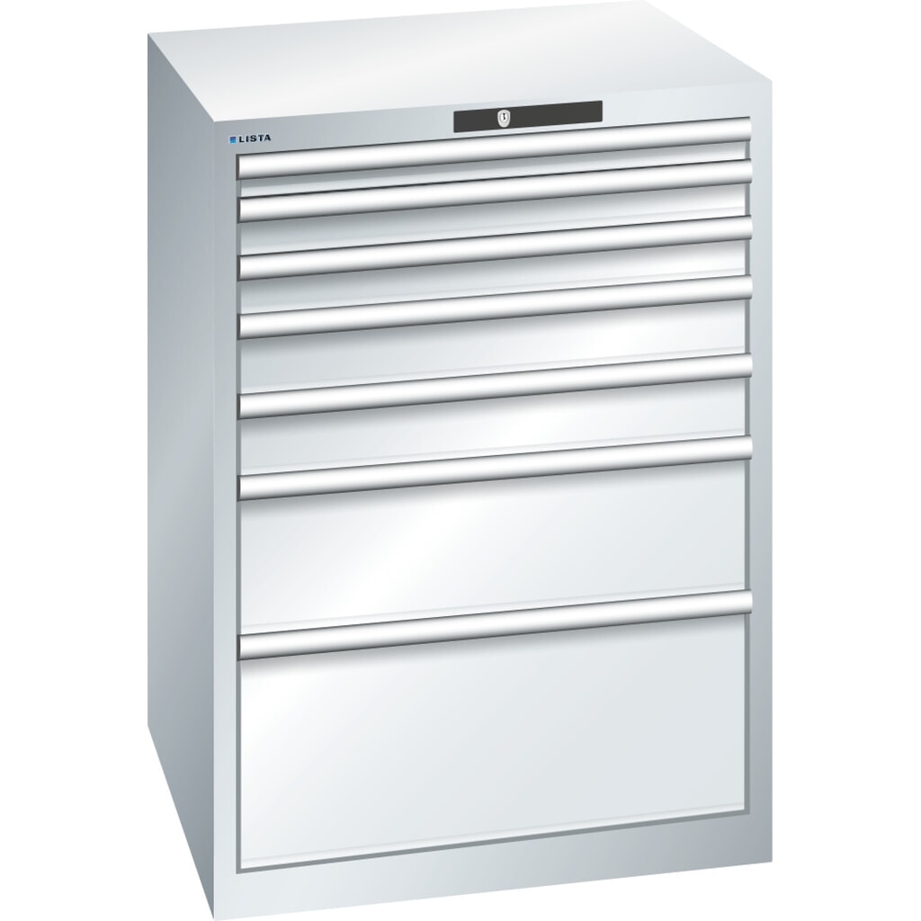 Immagine del prodotto: LISTA Cassettiera 36x36E, (LxPxH) 717x725x1000mm, 7 cassetti, altezze frontali 50-300mm, grigio chiaro, KEY Lock