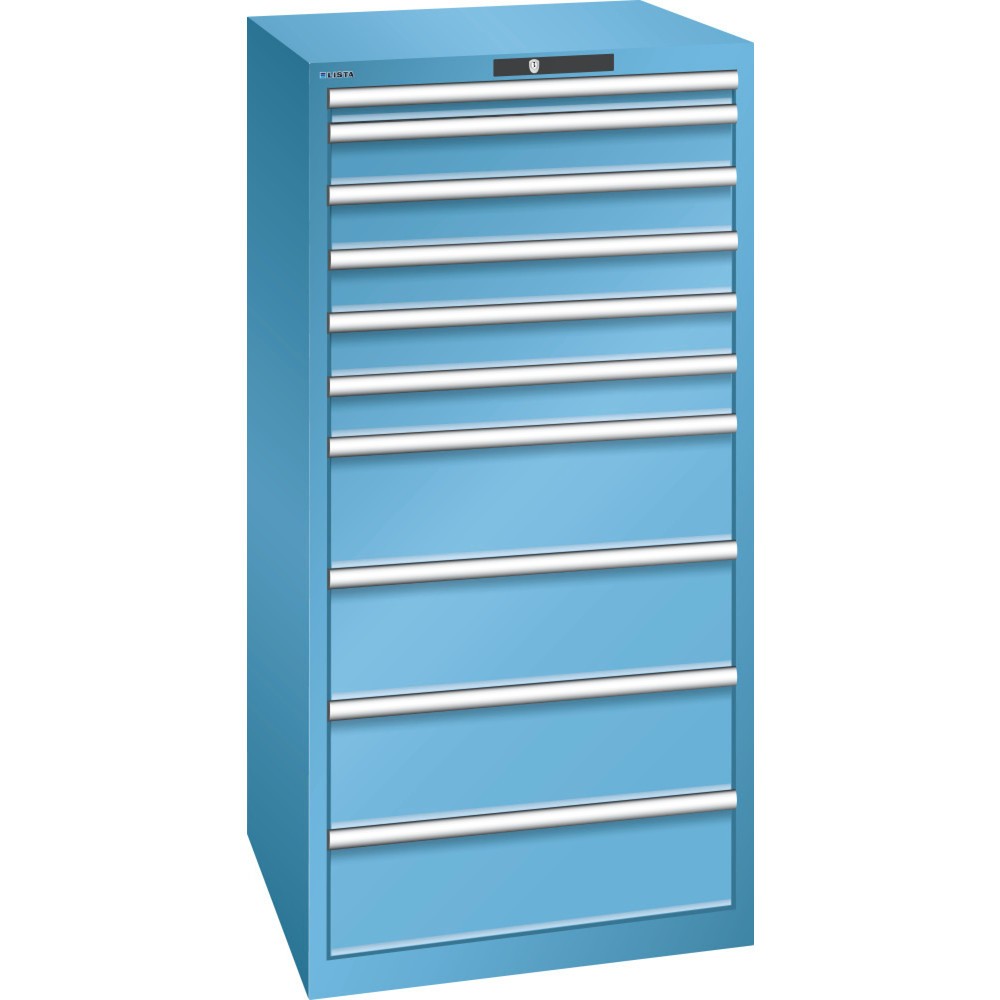 Immagine del prodotto: LISTA Cassettiera per carichi pesanti 36x36E, (LxPxH) 717x725x1450mm, 10 cassetti portata 200 kg, celeste, KEY Lock