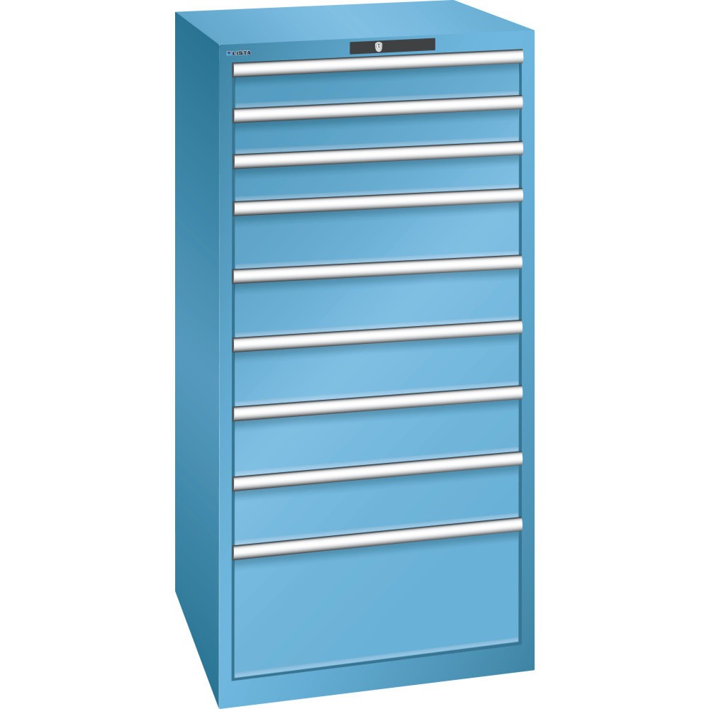 Immagine del prodotto: LISTA Cassettiera 36x36E, (LxPxH) 717x725x1450mm, 9 cassetti, 3 x 100 / 5 x 150 / 1 x 300, celeste, KEY Lock