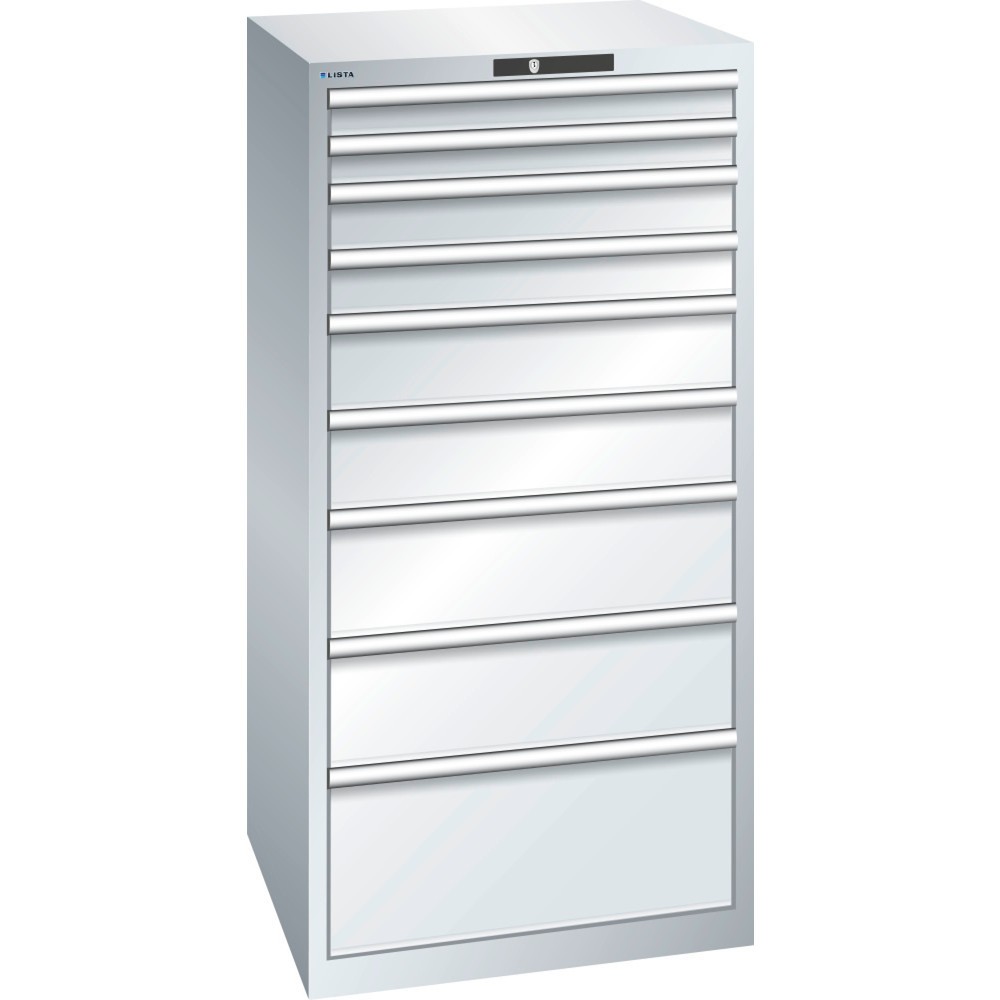 Immagine del prodotto: LISTA Cassettiera 36x36E, (LxPxH) 717x725x1450mm, 9 cassetti, altezze frontali 75-300mm, grigio chiaro, KEY Lock