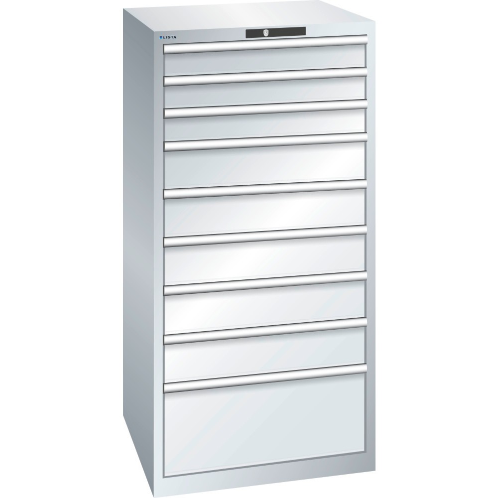 Immagine del prodotto: LISTA Cassettiera per carichi pesanti 36x36E, (LxPxH) 717x725x1450mm, 9 cassetti portata 200 kg, grigio chiaro, KEY Lock