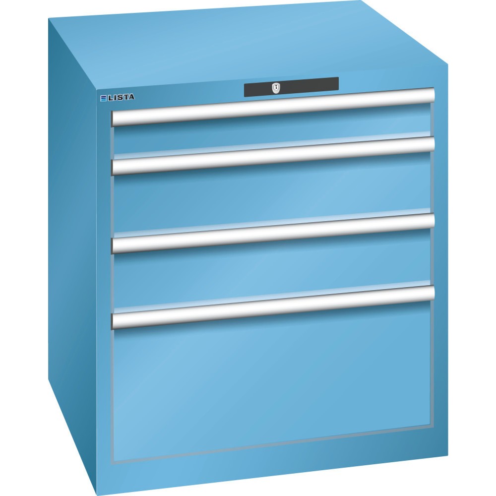 Immagine del prodotto: LISTA Cassettiera 36x36E, (LxPxH) 717x725x800mm, 4 cassetti, 1 x 100 / 2 x 150 / 1 x 300, celeste, CODE Lock