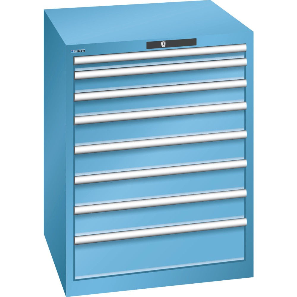 Immagine del prodotto: LISTA Cassettiera 36x36E, (LxPxH) 717x725x850mm, 8 cassetti, altezze frontali 50-150mm, celeste, KEY Lock