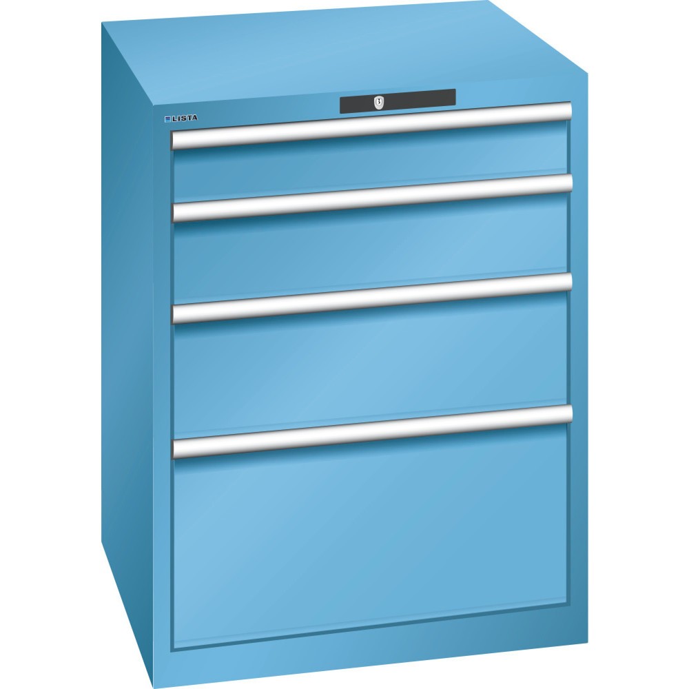 Immagine del prodotto: LISTA Cassettiera per carichi pesanti 36x36E, (LxPxH) 717x725x850mm, 4 cassetti portata 200 kg, celeste, KEY Lock