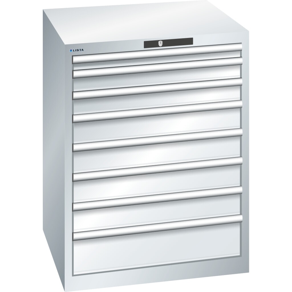 Immagine del prodotto: LISTA Cassettiera 36x36E, (LxPxH) 717x725x850mm, 8 cassetti, altezze frontali 50-150mm, grigio chiaro, KEY Lock