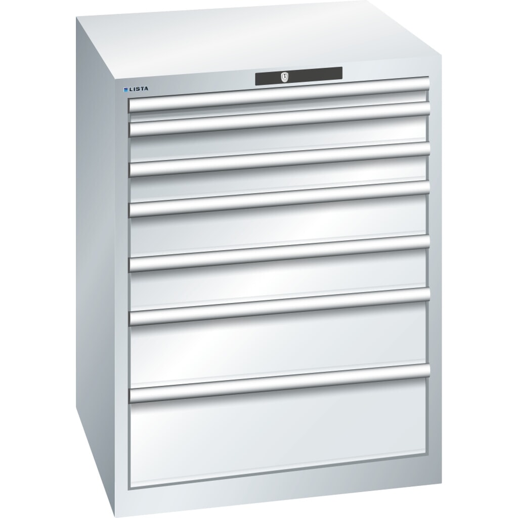 LISTA Cassettiera 36x36E, (LxPxH) 717x725x850mm, 7 cassetti, altezze frontali 50-200mm, grigio chiaro, KEY Lock Immagine del prodotto: LISTA Cassettiera 36x36E, (LxPxH) 717x725x850mm, 7 cassetti, altezze frontali 50-200mm, grigio chiaro, KEY Lock