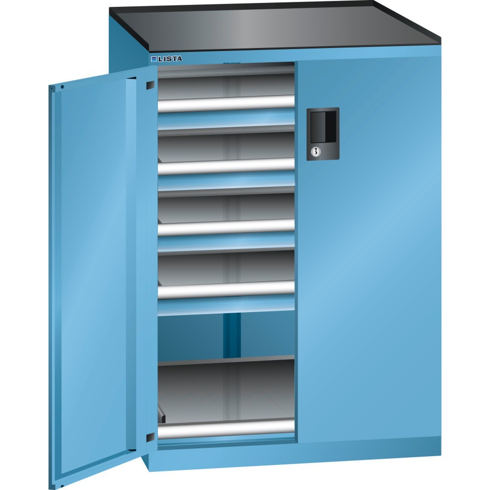 Immagine del prodotto: LISTA Cassettiera 36x36E, (LxPxH) 717x753x1020mm, 4 cassetti, portata 200kg, 4 x 75, celeste, CODE Lock