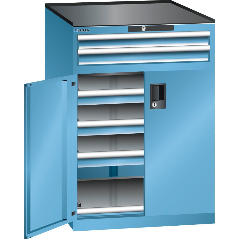 Immagine del prodotto: LISTA Cassettiera 36x36E, (LxPxH) 717x753x1020mm, 5 cassetti, 2 x 75 in alto, 3 x 75, celeste, KEY Lock