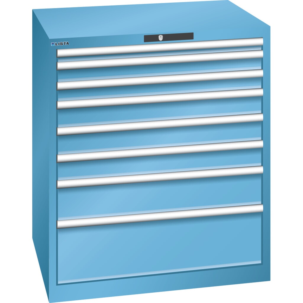 LISTA Cassettiera 45x36E, (LxPxH) 870x725x1000mm, 8 cassetti, altezze frontali 50-250mm, celeste, KEY Lock Immagine del prodotto: LISTA Cassettiera 45x36E, (LxPxH) 870x725x1000mm, 8 cassetti, altezze frontali 50-250mm, celeste, KEY Lock