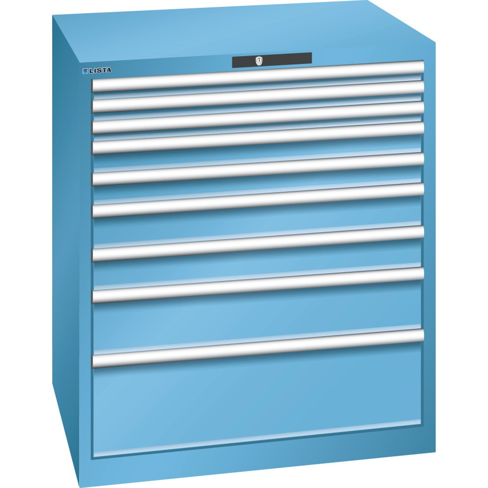 Immagine del prodotto: LISTA Cassettiera per carichi pesanti 45x36E, (LxPxH) 870x725x1000mm, 9 cassetti portata 200 kg, celeste, KEY Lock