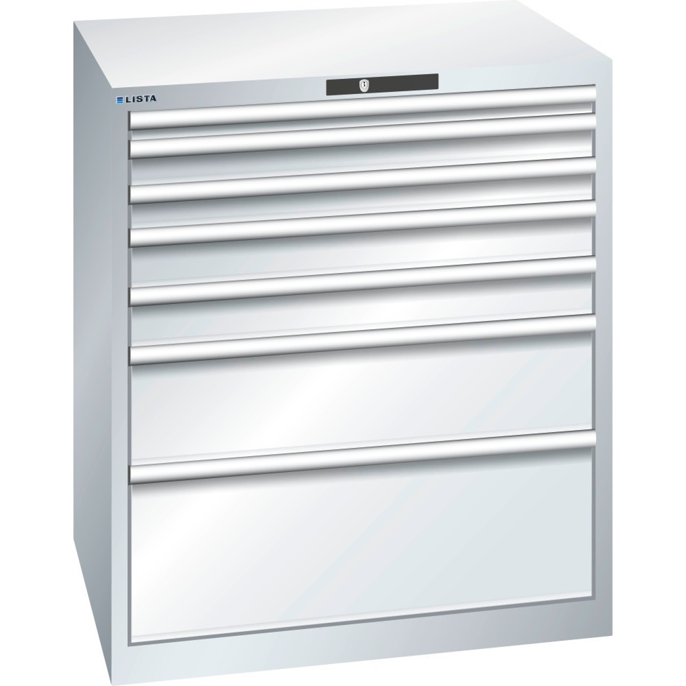 Immagine del prodotto: LISTA Cassettiera 45x36E, (LxPxH) 870x725x1000mm, 7 cassetti, altezze frontali 50-300mm, grigio chiaro, CODE Lock