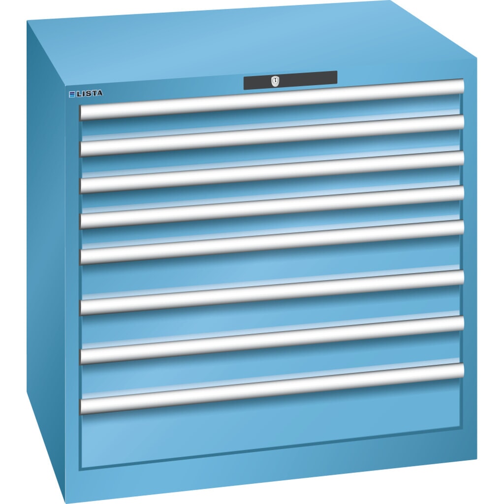 LISTA Cassettiera 45x36E, (LxPxH) 870x725x850mm, 8 cassetti, 4 x 75 / 3 x 100 / 1 x 150, celeste, KEY Lock Immagine del prodotto: LISTA Cassettiera 45x36E, (LxPxH) 870x725x850mm, 8 cassetti, 4 x 75 / 3 x 100 / 1 x 150, celeste, KEY Lock