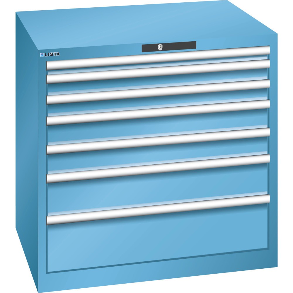 Immagine del prodotto: LISTA Cassettiera 45x36E, (LxPxH) 870x725x850mm, 7 cassetti, altezze frontali 50-200mm, celeste, KEY Lock