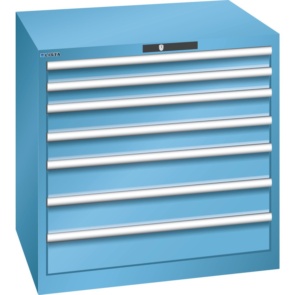 Immagine del prodotto: LISTA Cassettiera per carichi pesanti 45x36E, (LxPxH) 870x725x850mm, 7 cassetti portata 200 kg, celeste, KEY Lock