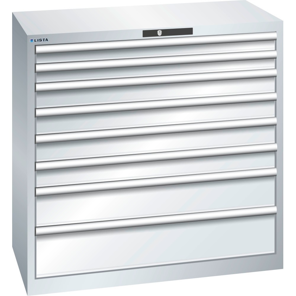 Immagine del prodotto: LISTA Cassettiera per carichi pesanti 54x27E, (LxPxH) 1023x572x1000mm, 8 cassetti portata 200 kg, grigio chiaro, KEY Lock