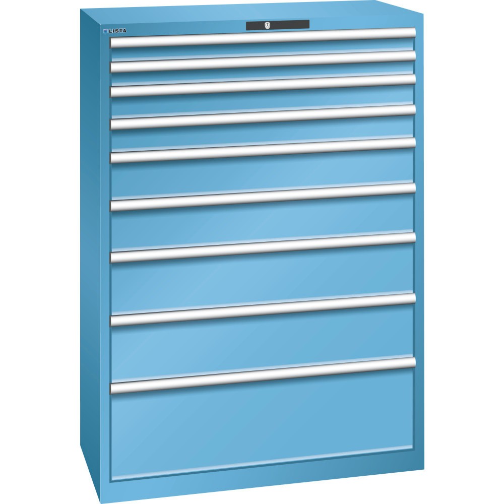 Immagine del prodotto: LISTA Cassettiera 54x27E, (LxPxH) 1023x572x1450mm, 9 cassetti, altezze frontali 75-300mm, celeste, KEY Lock