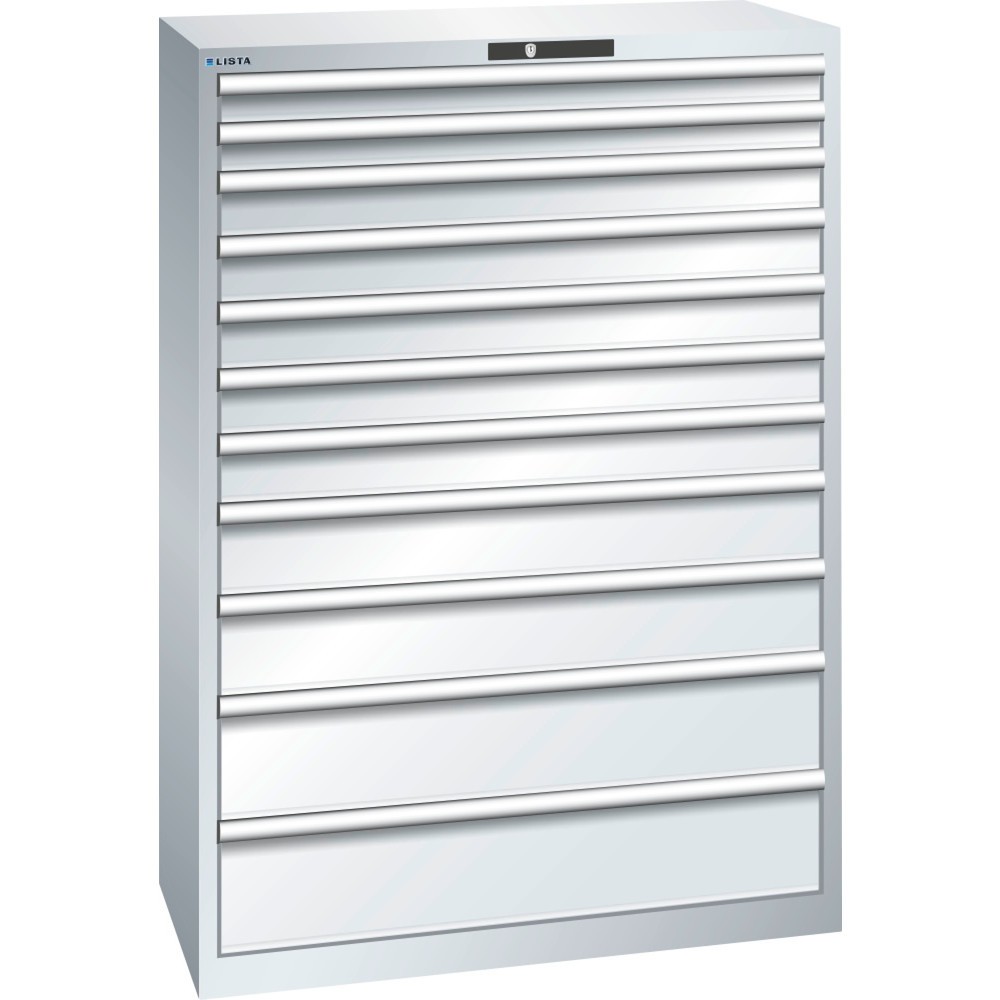 Immagine del prodotto: LISTA Cassettiera per carichi pesanti 54x27E, (LxPxH) 1023x572x1450mm, 11 cassetti portata 200 kg, grigio chiaro, KEY Lock