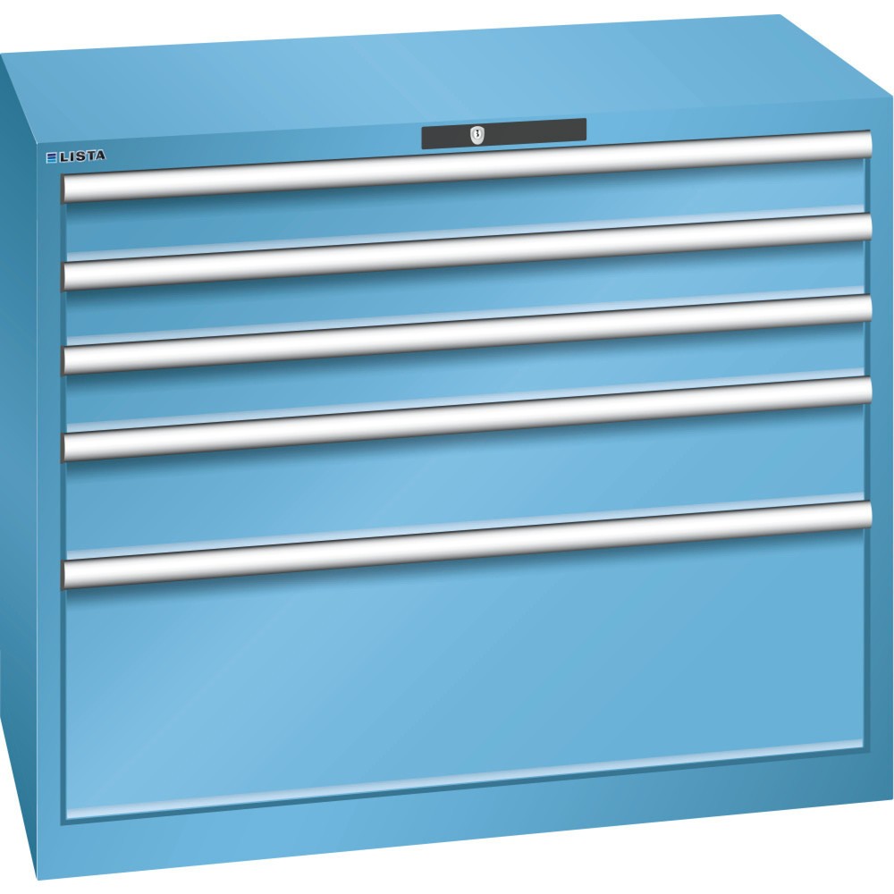 Immagine del prodotto: LISTA Cassettiera per carichi pesanti 54x27E, (LxPxH) 1023x572x850mm, 5 cassetti portata 200 kg, celeste, KEY Lock