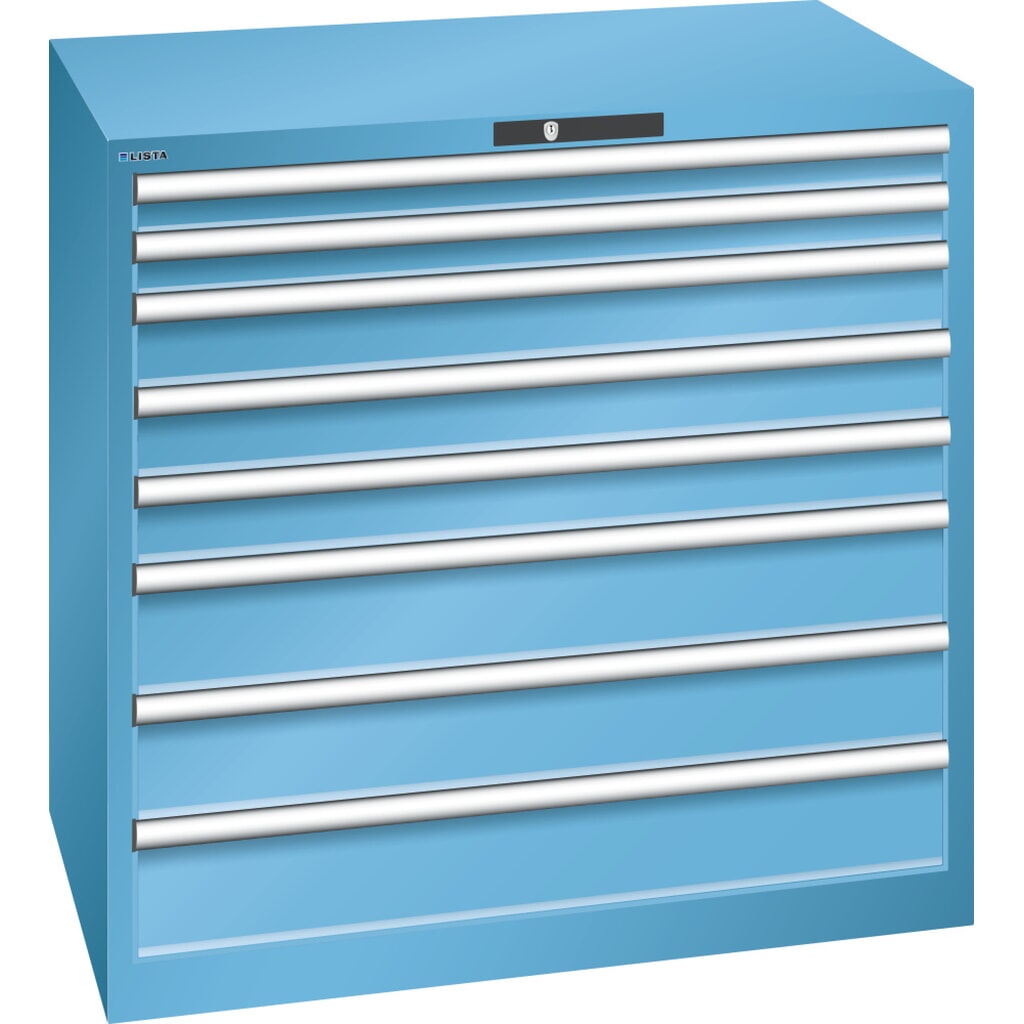 LISTA Cassettiera 54x36E, (LxPxH) 1023x725x1000mm, 8 cassetti, 2 x 75 / 3 x 100 / 3 x 150, celeste, KEY Lock Immagine del prodotto: LISTA Cassettiera 54x36E, (LxPxH) 1023x725x1000mm, 8 cassetti, 2 x 75 / 3 x 100 / 3 x 150, celeste, KEY Lock