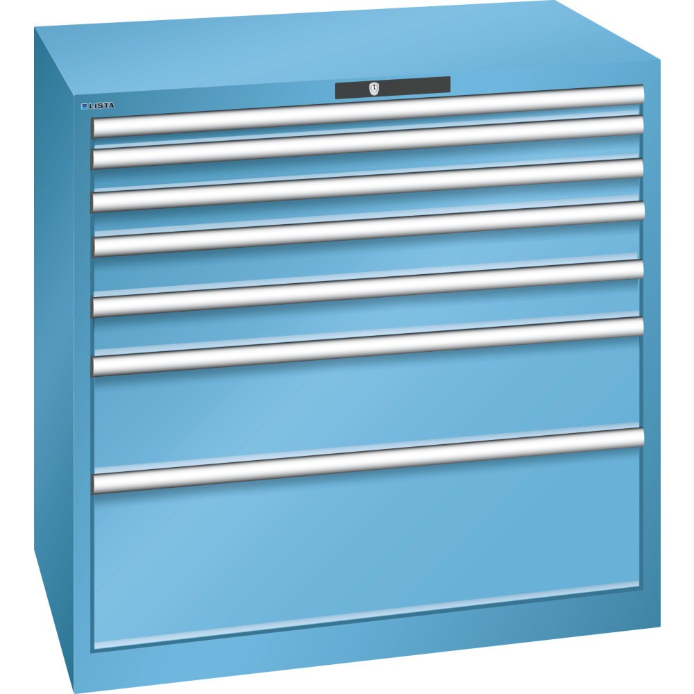 Immagine del prodotto: LISTA Cassettiera 54x36E, (LxPxH) 1023x725x1000mm, 7 cassetti, altezze frontali 50-300mm, celeste, CODE Lock