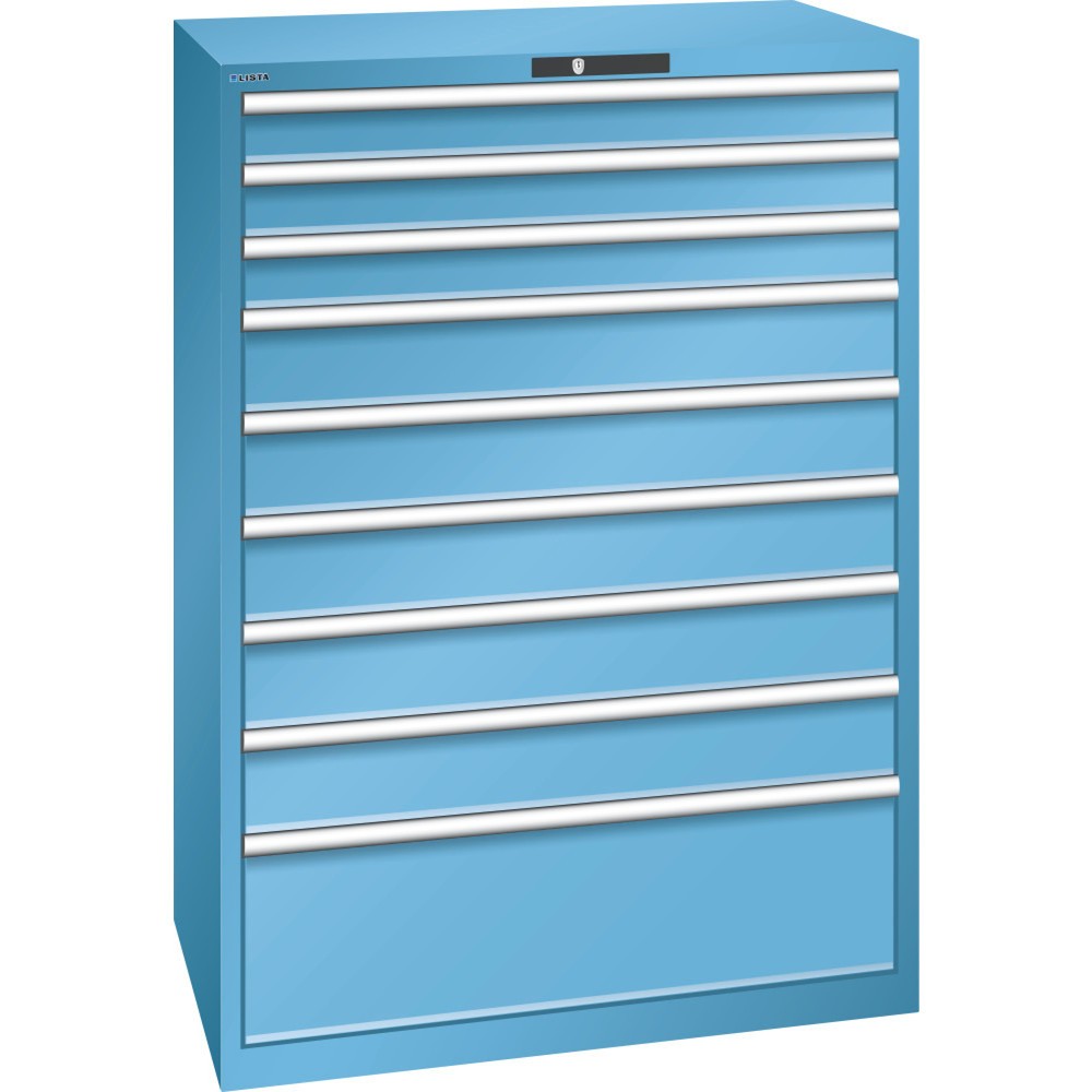 Immagine del prodotto: LISTA Cassettiera per carichi pesanti 54x36E, (LxPxH) 1023x725x1450mm, 9 cassetti portata 200 kg, celeste, KEY Lock