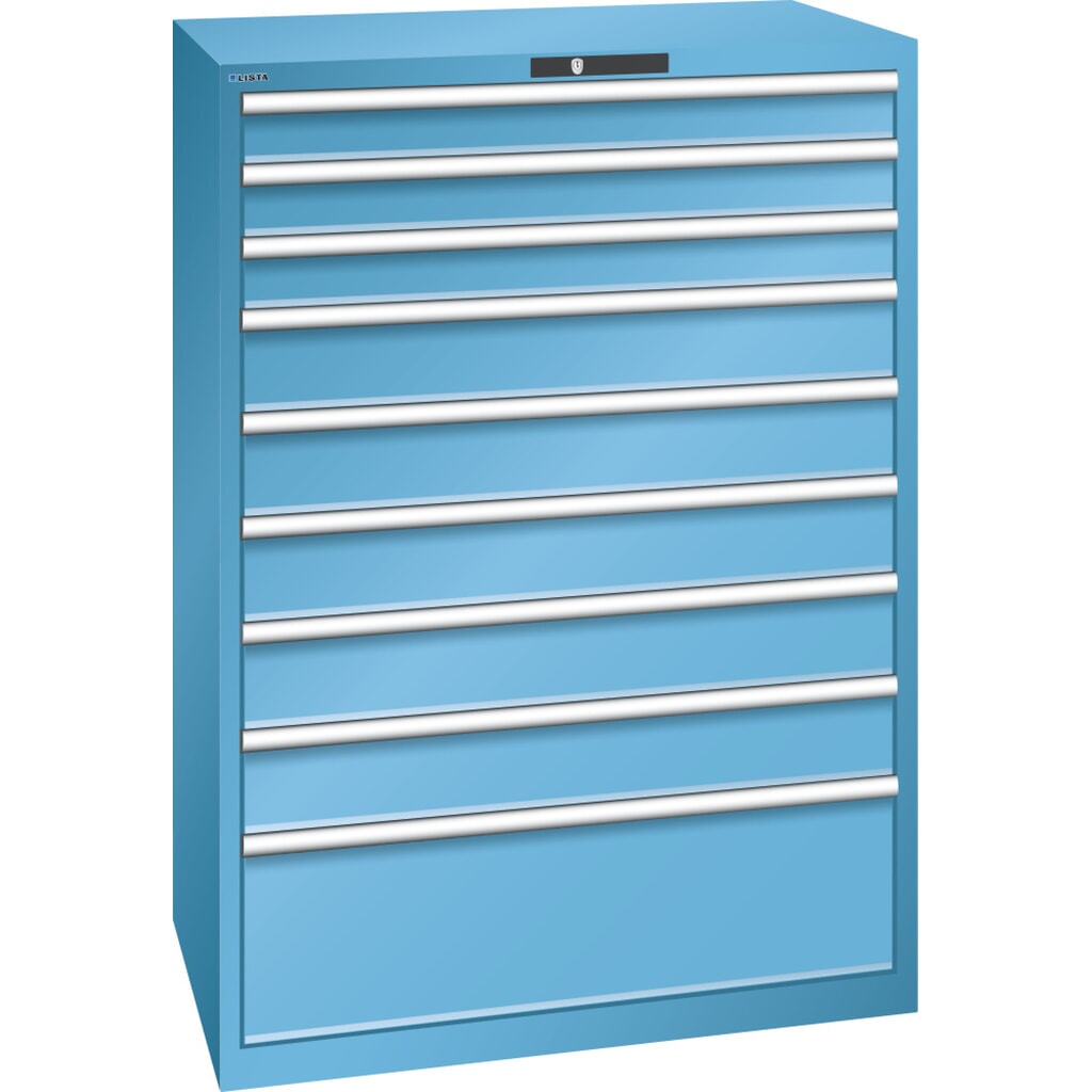 LISTA Cassettiera 54x36E, (LxPxH) 1023x725x1450mm, 9 cassetti, 3 x 100 / 5 x 150 / 1 x 300, celeste, KEY Lock Immagine del prodotto: LISTA Cassettiera 54x36E, (LxPxH) 1023x725x1450mm, 9 cassetti, 3 x 100 / 5 x 150 / 1 x 300, celeste, KEY Lock